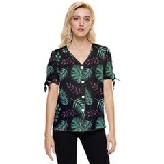 Memphis-seamless-patterns-abstract-jumble-textures Bow Sleeve Button Up Top by Amaryn4rt