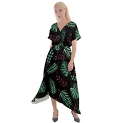 Abstract-seamless-pattern-with-tropical-leaves Cross Front Sharkbite Hem Maxi Dress by Amaryn4rt