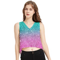 Pink And Turquoise Glitter V-neck Cropped Tank Top by Sarkoni