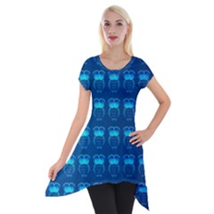 Bird Pattern Owl Drawing Short Sleeve Side Drop Tunic by Pakjumat