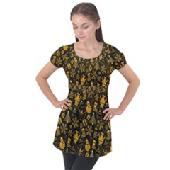 Christmas Background Puff Sleeve Tunic Top by Pakjumat