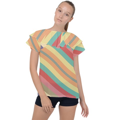 Pattern Design Abstract Pastels Ruffle Collar Chiffon Blouse by Pakjumat