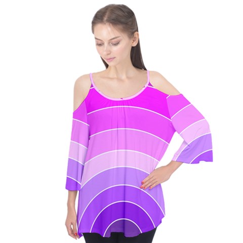 Pink Rainbow Purple Design Pattern Flutter Sleeve T-shirt  by Pakjumat