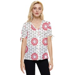 Print Pattern Fashion Background Bow Sleeve Button Up Top by Pakjumat