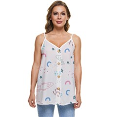Spaceship Pattern Star Casual Spaghetti Strap Chiffon Top by Pakjumat