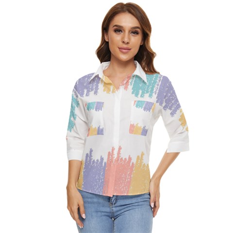Border Frame Colorful Brush Strokes Women s Quarter Sleeve Pocket Shirt by Pakjumat