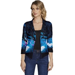 Trees Surreal Universe Silhouette Women s Casual 3/4 Sleeve Spring Jacket by Pakjumat