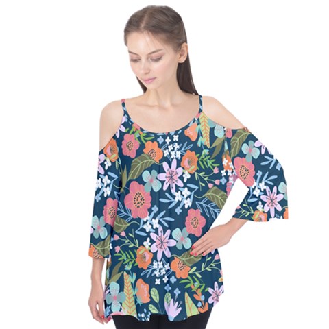 Flowers Flower Flora Nature Floral Background Painting Flutter Sleeve T-shirt  by Pakjumat
