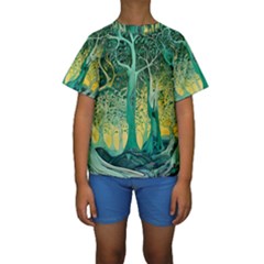Nature Trees Forest Mystical Forest Jungle Kids  Short Sleeve Swimwear by Pakjumat