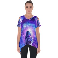 The Cosmonaut Galaxy Art Space Astronaut Cut Out Side Drop T-shirt by Pakjumat