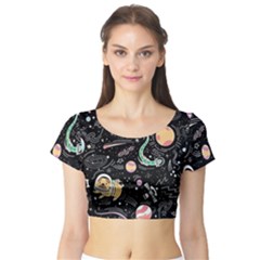 Animals Galaxy Space Short Sleeve Crop Top by Pakjumat