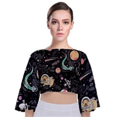 Animals Galaxy Space Tie Back Butterfly Sleeve Chiffon Top by Pakjumat