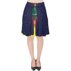Rocket Halftone Astrology Astronaut Velvet High Waist Skirt by Pakjumat