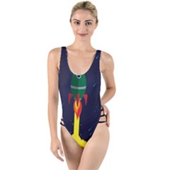 Rocket Halftone Astrology Astronaut High Leg Strappy Swimsuit by Pakjumat