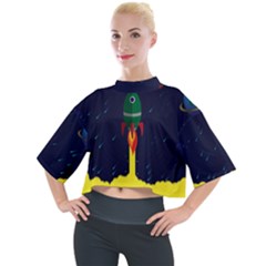 Rocket Halftone Astrology Astronaut Mock Neck T-shirt by Pakjumat