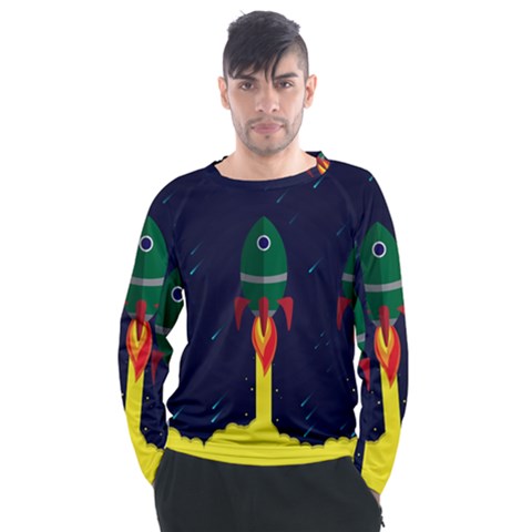 Rocket Halftone Astrology Astronaut Men s Long Sleeve Raglan T-shirt by Pakjumat
