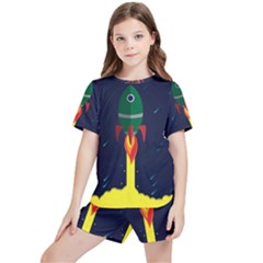 Rocket Halftone Astrology Astronaut Kids  T-shirt And Sports Shorts Set by Pakjumat