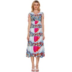 Artistic Psychedelic Art V-neck Drawstring Shoulder Sleeveless Maxi Dress by Modalart