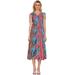 Hippie Peace Sign Psychedelic Trippy V-neck Drawstring Shoulder Sleeveless Maxi Dress by Modalart