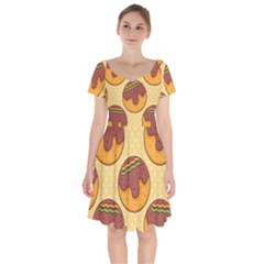 Takoyaki Food Seamless Pattern Short Sleeve Bardot Dress by Sarkoni