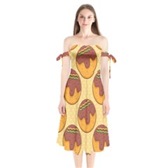 Takoyaki Food Seamless Pattern Shoulder Tie Bardot Midi Dress by Sarkoni