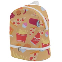 Fast Junk Food  Pizza Burger Cool Soda Pattern Zip Bottom Backpack by Sarkoni