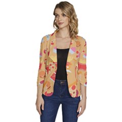 Fast Junk Food  Pizza Burger Cool Soda Pattern Women s One-button 3/4 Sleeve Short Jacket by Sarkoni