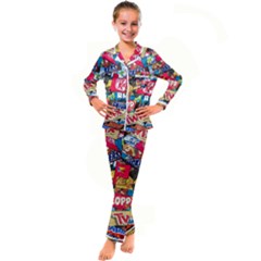 Pop Art Food Cute Patterns Kids  Satin Long Sleeve Pajamas Set by Sarkoni