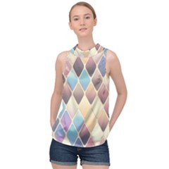Abstract Colorful Diamond Background Tile High Neck Satin Top by Amaryn4rt