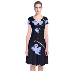 Ghost Night Night Sky Small Sweet Short Sleeve Front Wrap Dress by Amaryn4rt
