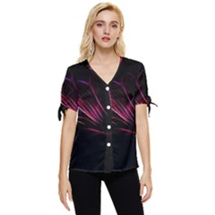 Purple Flower Pattern-design-abstract-background Bow Sleeve Button Up Top by Amaryn4rt