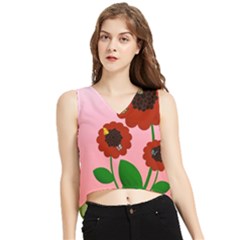 Flowers Butterflies Red Flowers V-neck Cropped Tank Top by Sarkoni