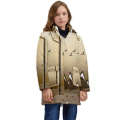Landscape Trees Wallpaper Mountains Kids  Hooded Longline Puffer Jacket by Sarkoni