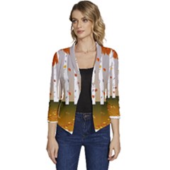 Birch Trees Fall Autumn Leaves Women s Casual 3/4 Sleeve Spring Jacket by Sarkoni