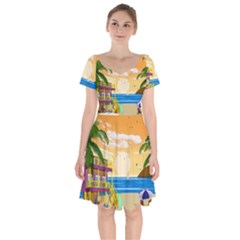 Vector Graphic Clipart Beach House Short Sleeve Bardot Dress by Sarkoni