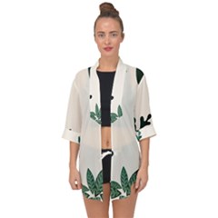 Leaves Plants Foliage Border Open Front Chiffon Kimono by Sarkoni