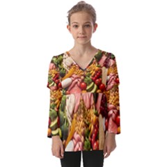 Fruit Snack Diet Bio Food Healthy Kids  V Neck Casual Top by Sarkoni
