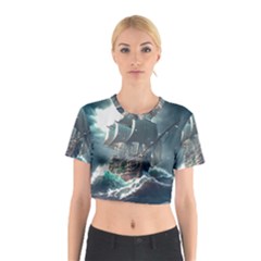 Pirate Ship Boat Sea Ocean Storm Cotton Crop Top by Sarkoni