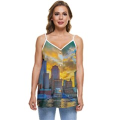 Boston Skyline Cityscape River Casual Spaghetti Strap Chiffon Top by Sarkoni
