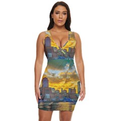 Boston Skyline Cityscape River Draped Bodycon Dress by Sarkoni