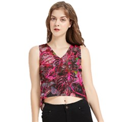 Red Leaves Plant Nature Leaves V-neck Cropped Tank Top by Sarkoni