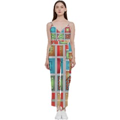 Tiles Pattern Background Colorful V-neck Camisole Jumpsuit by Amaryn4rt