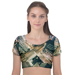 Architecture Buildings City Velvet Short Sleeve Crop Top  by Amaryn4rt