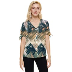 Architecture Buildings City Bow Sleeve Button Up Top by Amaryn4rt