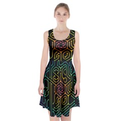 Circuit Hexagonal Geometric Pattern Background Pattern Racerback Midi Dress by Vaneshop