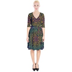 Circuit Hexagonal Geometric Pattern Background Pattern Wrap Up Cocktail Dress by Vaneshop