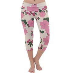 Floral Vintage Flowers Capri Yoga Leggings by Dutashop