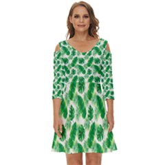 Tropical Leaf Pattern Shoulder Cut Out Zip Up Dress by Dutashop