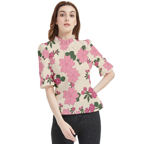 Floral Vintage Flowers Frill Neck Blouse by Dutashop
