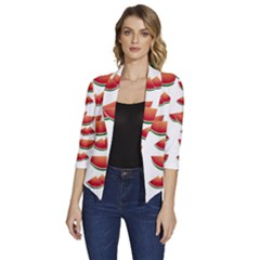 Summer Watermelon Pattern Women s Draped Front 3/4 Sleeve Shawl Collar Jacket by Dutashop